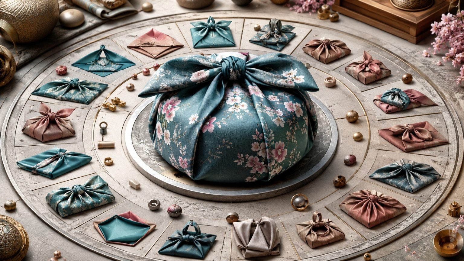 Furoshiki krok po kroku: 20 sposobów wiązania materiału na prezenty, książki, butelki, lunchbox i torbę. Praktyczny przewodnik po japońskiej technice zero waste z zasadami doboru tkaniny.