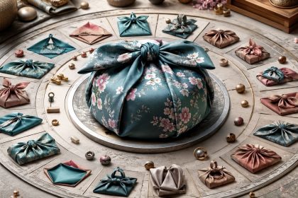 Furoshiki krok po kroku: 20 sposobów wiązania materiału na prezenty, książki, butelki, lunchbox i torbę. Praktyczny przewodnik po japońskiej technice zero waste z zasadami doboru tkaniny.
