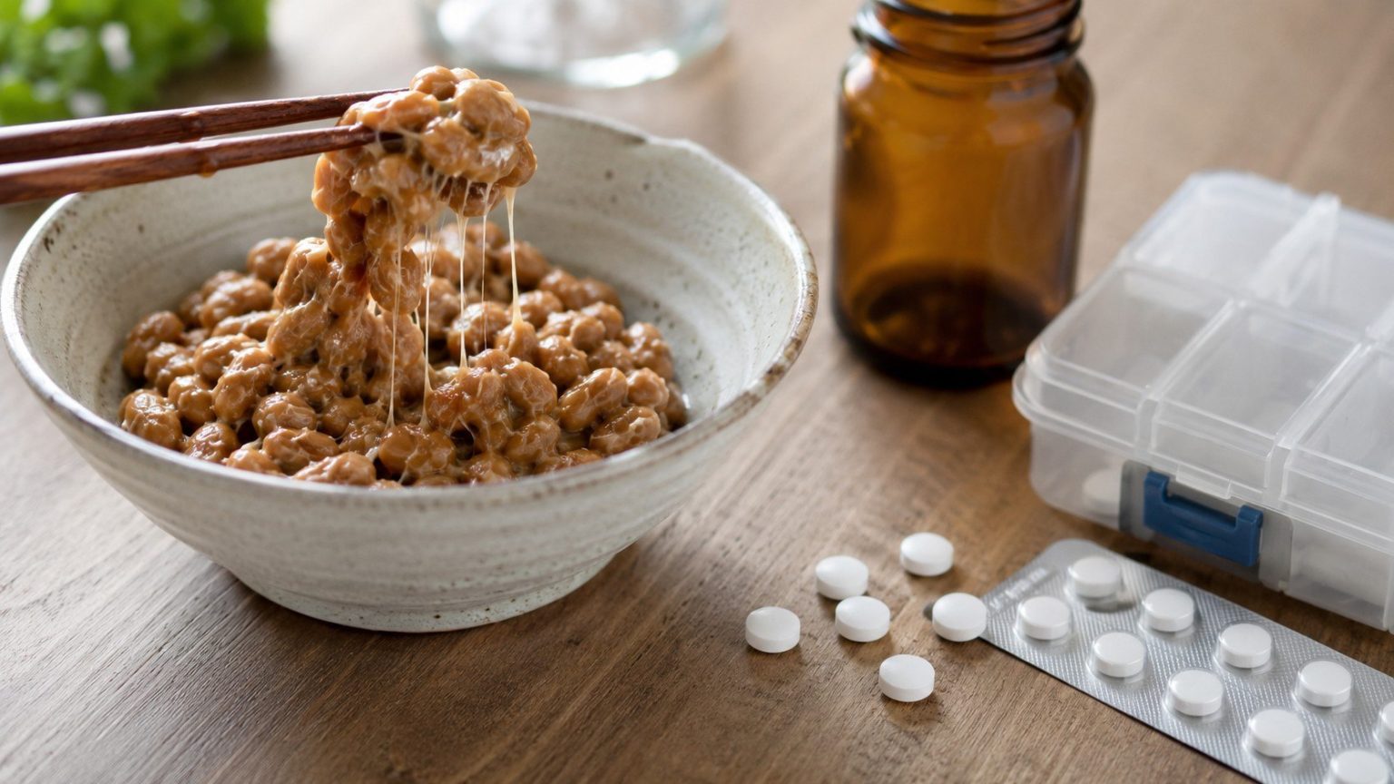 Natto i leki przeciwkrzepliwe: sprawdź, kiedy fermentowana soja, witamina K2 i nattokinaza wymagają ostrożności przy warfarynie, acenokumarolu, apiksabanie i rywaroksabanie.